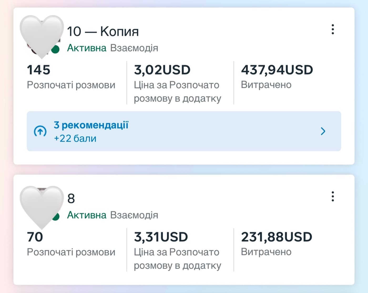 Школа мов: активні кампанії, ціна за розпочату розмову